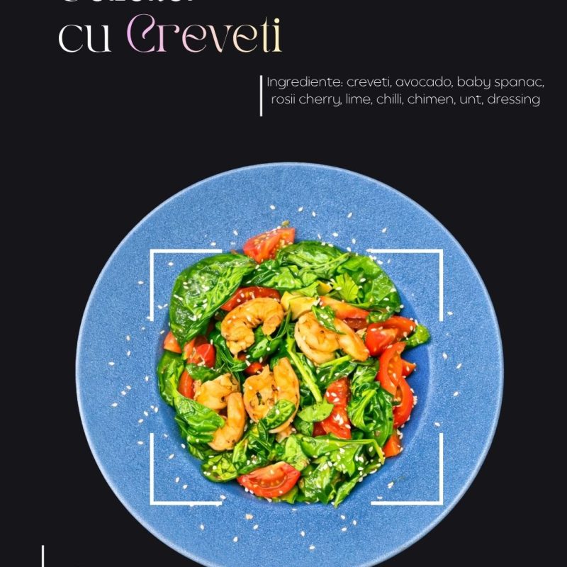 Salata cu Creveți de la Supporter Delivery este alegerea ideală pentru cei care iubesc combinațiile fresh și rafinate. Creveții rumeniți ușor se împletesc cu frunze fragede de spanac, roșii cherry dulci și semințe de susan, oferind un gust echilibrat între prospețime și savoare. Fiecare porție este pregătită cu grijă, pentru o experiență culinară ușoară, sănătoasă și plină de culoare.